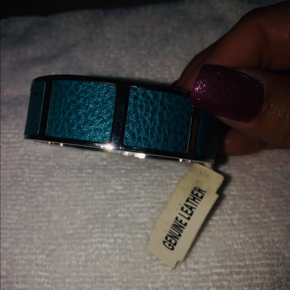 Teal leather and metal bracelet - Picture 1 of 3